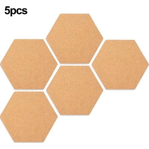 5PCS Cork Wood Hexagon Adhesive Message Board Photo Wall Office Background Decoration Board 30*26*0.6CM