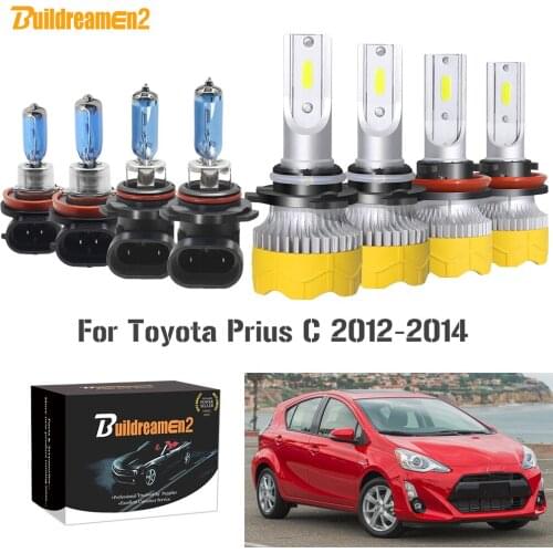 Buildreamen2 4 X Car Headlight High Beam + Low Beam LED Halogen Bulb Headlamp 9005 H11 12V For Toyota Prius C 2012 2013 2014