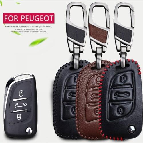 Real Leather Car Key Case Cover For Peugeot 107 5008 206 207 508 2008 308 301 407 508 106 3008 Rcz Partner Key Shell Accessories