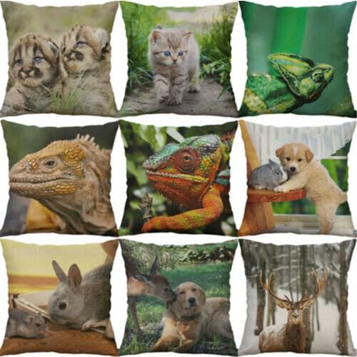 Cover Cotton Pillows cat Linen Decor Rabbit Home Animal dog Printing deer case