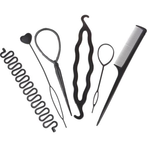 6pcs/set Pull-through Hairstyle Braiding Tools Hair Needle Hair Dispenser Disk Hair Comb Spiral Twist Hair Styling Tools