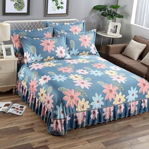 Home textile Bedding Sheet Thicken Flowers Printing Flat Sheets Skirt Bed Sheet Bedding Linen for King Queen Size No Pillowcase