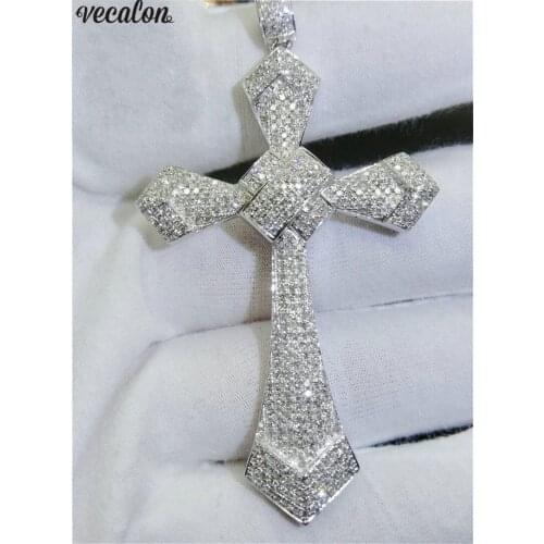 Vecalon Elegant Cross pendant 925 Sterling silver Pave 5A Cz Stone cross Pendant necklace for Women Men Party Wedding Jewelry