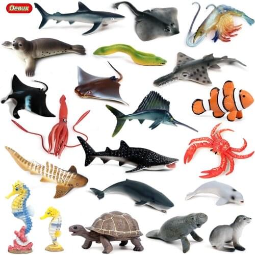 Oenux Lifelike Marine Marine Crab Ray Figurines Model Simulation Whale Shark Sea Life Animals PVC Action Figures Collection Toy