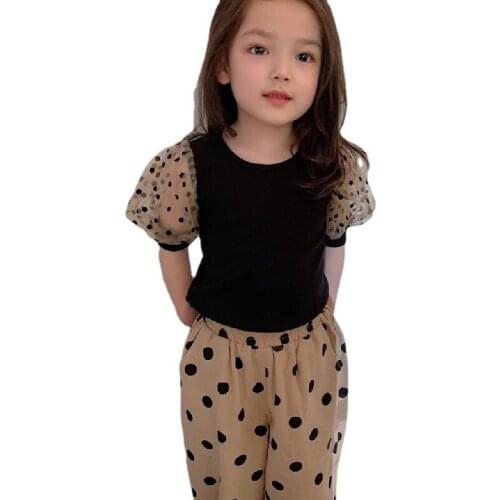 Back To School Outfits Age For 2 - 8 Years Baby Girls T-Shirts + Pants Kids Dots Lace 2Pcs Sets 2021 New Summer Children Clothes