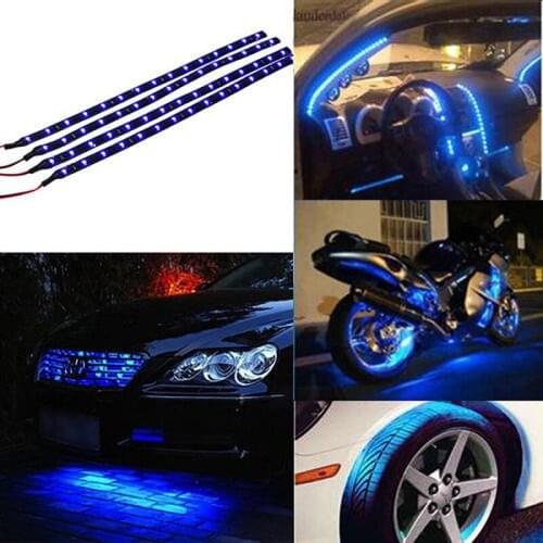 JX-LCLYL 4pcs 30cm 15LED 3528 Blue Waterproof Car Truck Flexible Strip Tube Light
