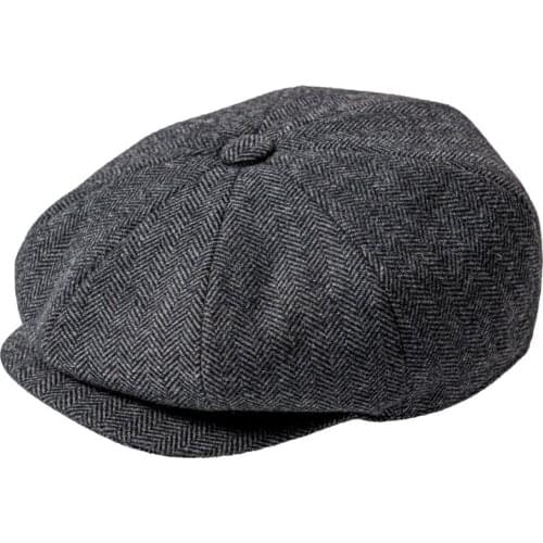 JANGOUL Newsboy Caps Men Wool Blend Flat Cap 8 Panel Male Hat Driving Hats with Button Front 810