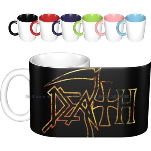 Death Ceramic Mugs Coffee Cups Milk Tea Mug Death Skull Scythe Fire Red Yellow Music Death Metal Dead Rip Devil Core Black