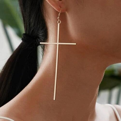 Cross Dangle Earrings Simple Fashion Women Exaggerate Elegant Cross Drop Dangle Earrings