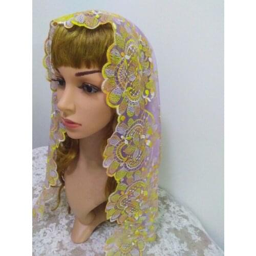 Colorful Embroidery Lace Veil ,Spanish Lace Chapel Mantilla Veil ,Lace Mantilla for Women