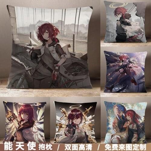 Anime Game Arknights EXUSIAI Square Throw Pillow Cosplay Siesta Short Plush Dakimakura Sofa Cushion Xmas Gifts 45*45cm