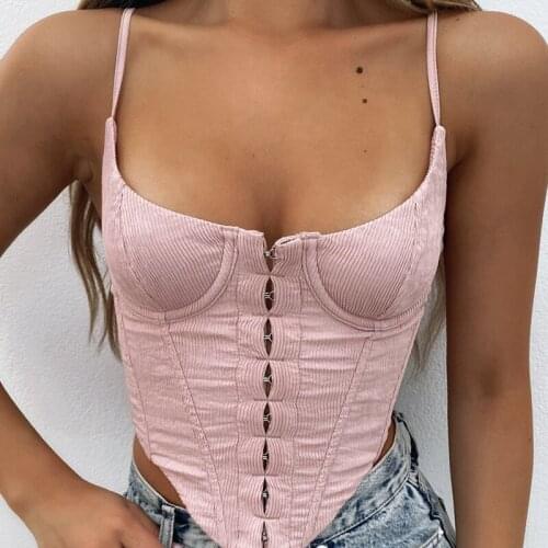 Summer Sexy Corset Women Bustier Backless Padded Camis Tops Low Cut Spaghetti Strap Crop Top White Black Streetwear Outfits