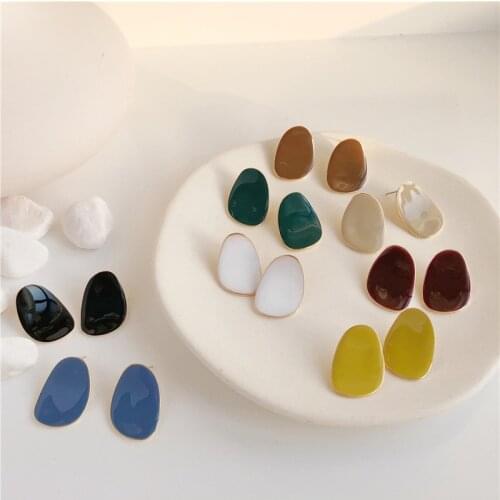 Minimalist Colorful Enamel Geometric Earrings for Women Girl Simple Metal Small Statement Stud Earrings Jewelry Boucle D'oreille