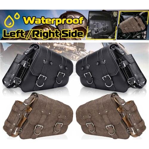 PU Leather Motorcycle Saddlebags Side Tool Bags Luggage Storage Pouch Vintage Black Brown Waterproof For Honda/Yamaha/Suzuki