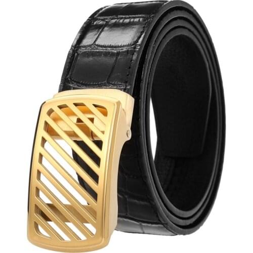 Mens Leather Ratchet Dress Belts with Automatic Buckle Genuine Leather Waistband Stainless Steel Buckle
