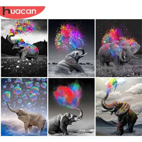 HUACAN DIY Frame Oil Painting By Numbers Elephant Animal Acrylic On Canvas Wall Art Picture By Numbers Animal For Living Room