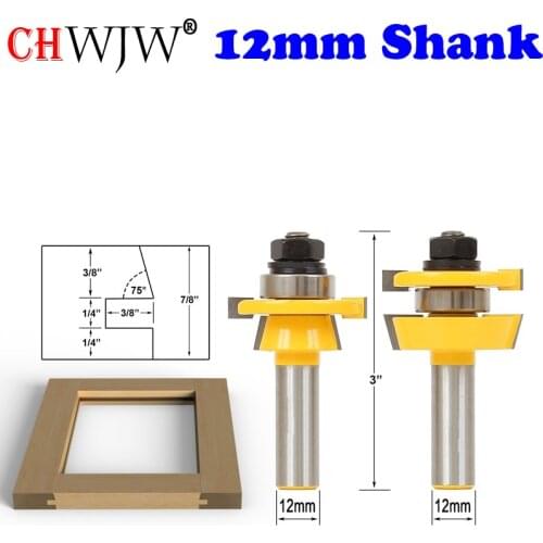 CHWJW 12mm Shank Shaker 2 Bit Rail and Stile Router Bit Set Woodworking cutter Tenon Cutter for Woodworking Tools