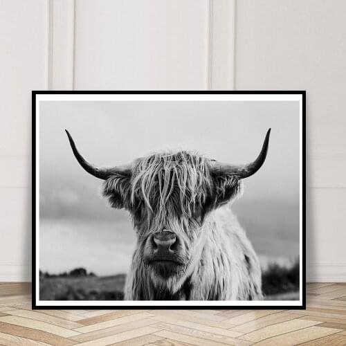 Wall Art Canvas Print Black White Highland Cow Animals Wall Canvas Art Nordic Painting Poster Print Wall Picture For Living Room