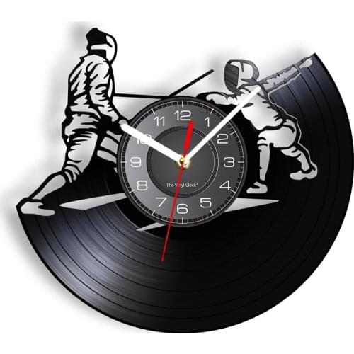 Fencing Competition Vinyl Record Wall Clock Silent Ancient Sword Individual Sports Home Decor Artwork Wall Watch Fencers Gifts