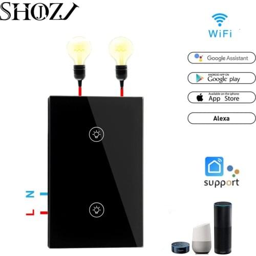 US Alexa Google Home Wifi Wall Touch Switch 2 Gang LED Lights Switch Smart Home Wifi Remote Controller