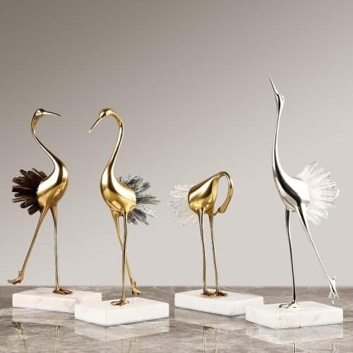 New Chinese Natural Crystal Stone Crane Living Room Bedroom Wine Cabinet Light Luxury Home Decoration
