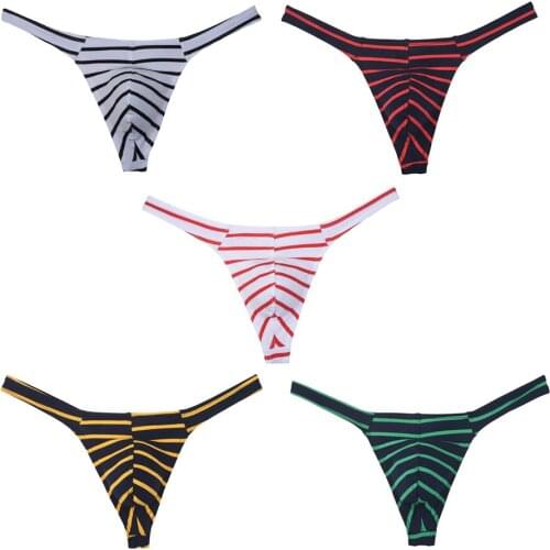 Sexy Bikini Thongs Mens Fashion G-strings Smooth Cotton Underwear New Style Underpants Raised Pouch Striped Soft Male Shorts