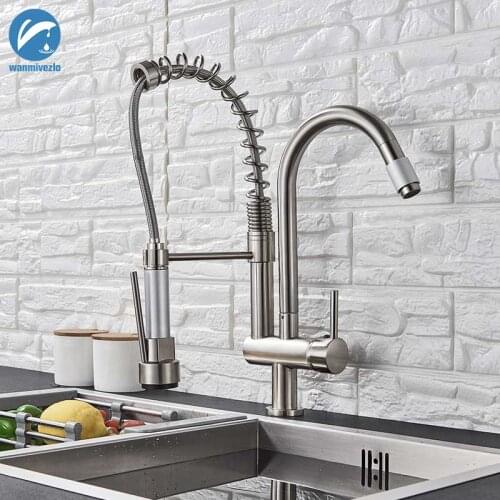 Spring Kitchen Faucet Handheld Spout Cold Hot Water Tap Brushed Nickel Pull Down Kitchen Tap Dual Spray head Kitchen Mixer Tap