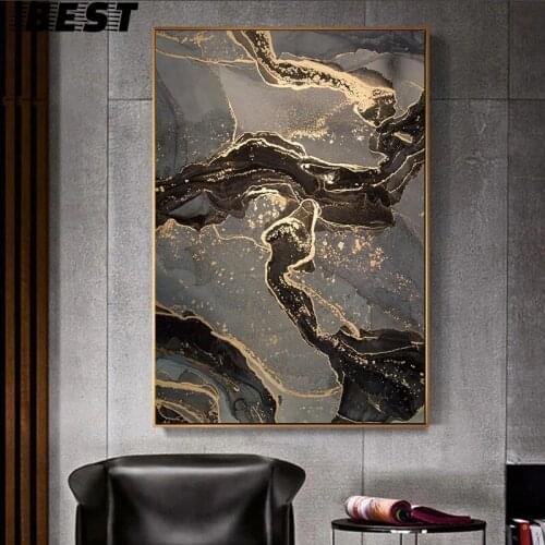 Luxury Abstract Fluid Poster Black Gray Gold Marble Wall Art Canvas Prints Painting Modern Art Mural Living Room Home Decor