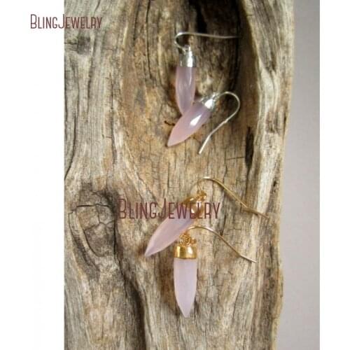Roses Quartz Po Earrings Long Gold Fill Gold Vermeil Bezel Set Dnagle Earrings ER21048