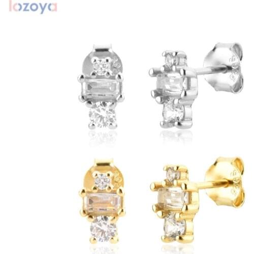 LOZOYA 925 Sterling Silver Square Zircon CZ Gold Joanne Ingrid Piercing Pendiente Luxury Jewelry Anime earrings Crystal Wedding