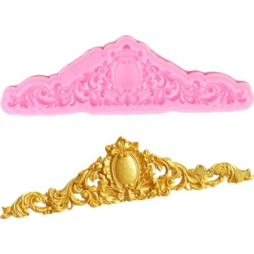 Baroque Scroll Relief Border Silicone Mold Gems Fondant Cupcake Topper Cake Decorating Tools Candy Clay Chocolate Gumpaste Mould