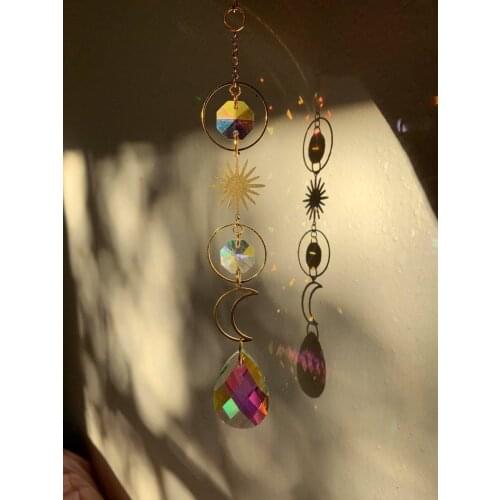 Sun and Moon Aurora Prism Suncatcher Rainbow Maker Window Hanging Room Decor Witchcraft Boho Moon Sun Catcher Car Charms Prisms