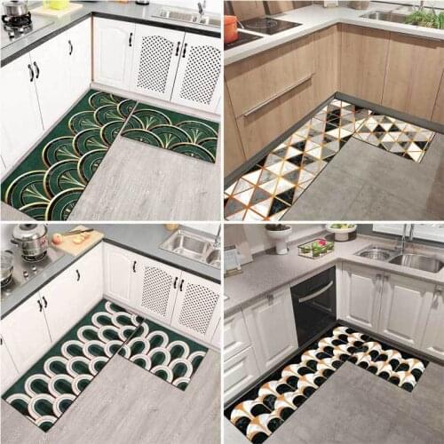 Modern Minimalist Marble Geometry Black and White Green Kitchen Mat Combination Entry Mat Bedroom Non-slip Bedside Blanket