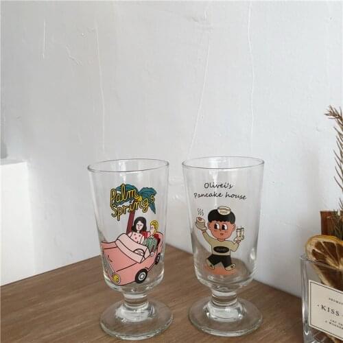 280ml Heat Resistance Cute Vintage Printed Goblets Glass Cup Stemware