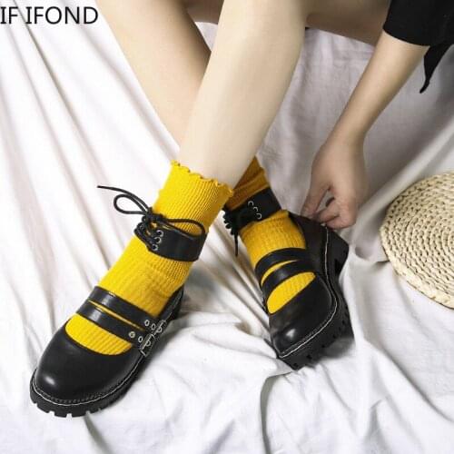 IF IFOND Flats Casual Thick Bottom Ladies Wedge Lolita Shoes Fashion Patent Leather Platform Shoes Sweet Mary Jane Womens Shoes