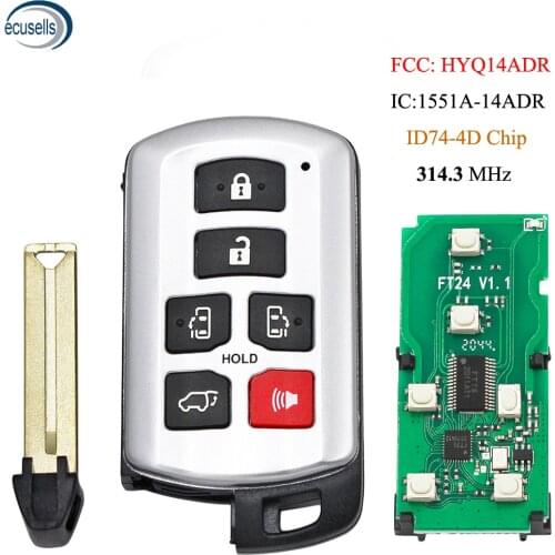 Smart Keyless Remote Key for Toyota Sienna 2011 2012 2013 2014 2015 2016 2017 18 19 20 Fob 6 Button - 314.3MHz - ID74-HYQ14ADR
