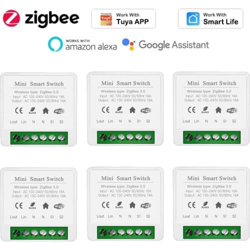 1-5PCS 10A 16A Zigbee Wireless MINI DIY Smart Switch Support Two Way Timer Tuya Remote Control,Work with Alexa Google Home