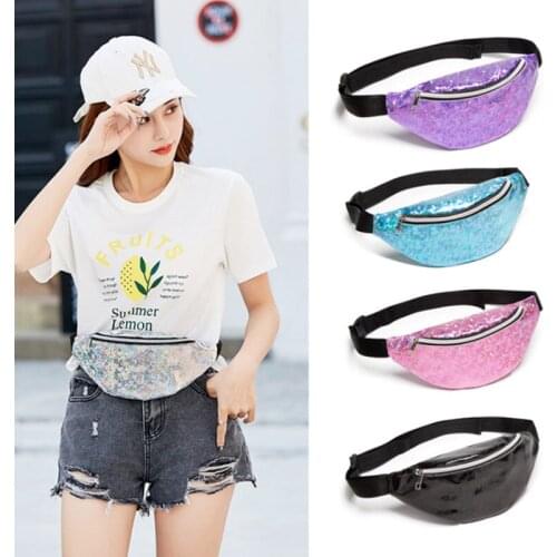 New Waterproof Waist Bag Sports Lady Phone Crossbody Bag PU Leather Laser Zipper Chest Bag Wallet Travel Organizer