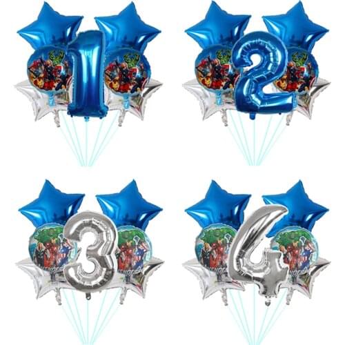 New 7pcs The Avengers Foil Balloons 30inch Blue Number Inflatable Ball Superhero Hulk Birthday Party Decor Kids Toys Star Globos