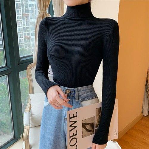 Knitted Women turtleneck Sweater Pullovers Autumn Basic Harajuku Casual Clothes high neck Sweaters Fashion Slim female cheap top