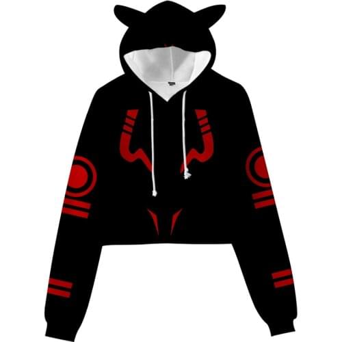 Womens short hoodie 3D Print Jujutsu Kaisen Hoodie Dew navel Sweatshirt Cute Cat Ears hoodie Jujutsu Kaisen Cosplay Casual Tops