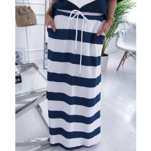 Womens Loose Casual Printed Blue and White Skirt Ankle-Length Casual Striped Pencil Skirt Long length Skirts for Women
