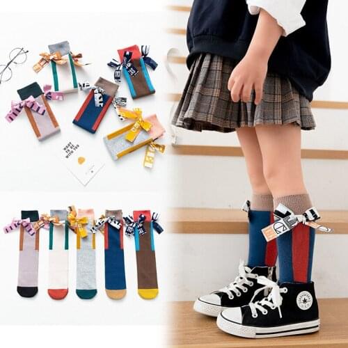 Toddlers Baby Girls Tights Spring Baby Stockings Bow Cotton Knee High Long Tube Tights Princess Cute Infant Kids Pantyhorse 4-6Y