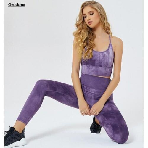 Tie-Dye Women Yoga Suits Fitness Gym High Waist Pants+Sexy Bra Workout Sports Running Clothing 2 Piece Set Roupas Femininas
