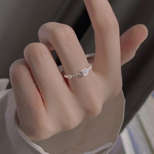 Morivovog 925 Sterling Silver Chain Square Zirconia Thin Rings for Girls Chic Luxury Korea Simple Forefinger Rings Party Jewelry