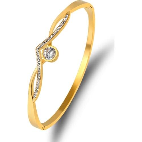 2021 Design Charming Knot Crystals Bangles Stainless Steel Cubic Bangles Female Wedding Crown Bangles Wedding Jewelry Love Gift