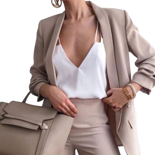 CINESSD Women Slim Blazer Coat Cardigan Jackets Notched Long Sleeves Casual Suits 2021 Summer Autumn Solid Pocket Plus Blazers
