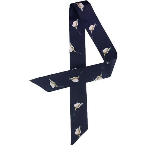 Skinny Twill Silk Scarf Women Flower Print Twill Head Scarves Summer Fashion Decoration Handbag Wrist Ribbon For Hair