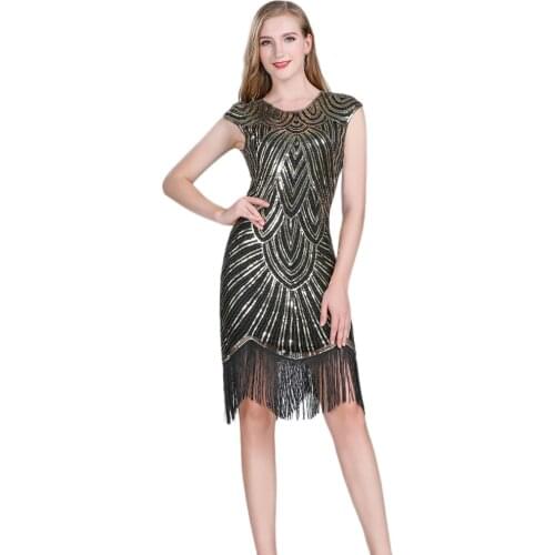 New Arrivals Vintage 1920s 30s Flapper Dress Women Gatsby Party Dresses Charleston Cocktail Wedding Sleeves Sequin Fringe