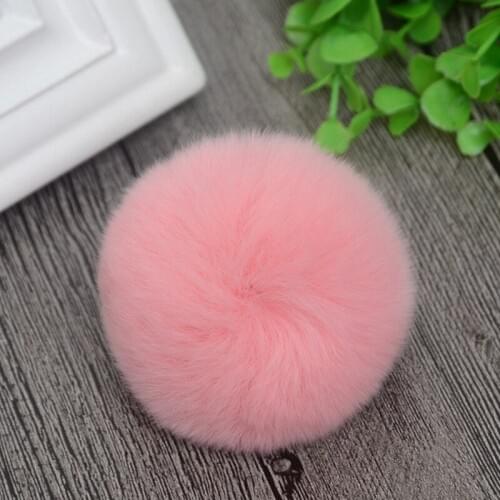 8cm Nature Genuine Rex Rabbit Fur Ball Pom Pom Fluffy DIY Winter Hat Skullies Beanies Knitted Cap Pompoms TKF001-pink
